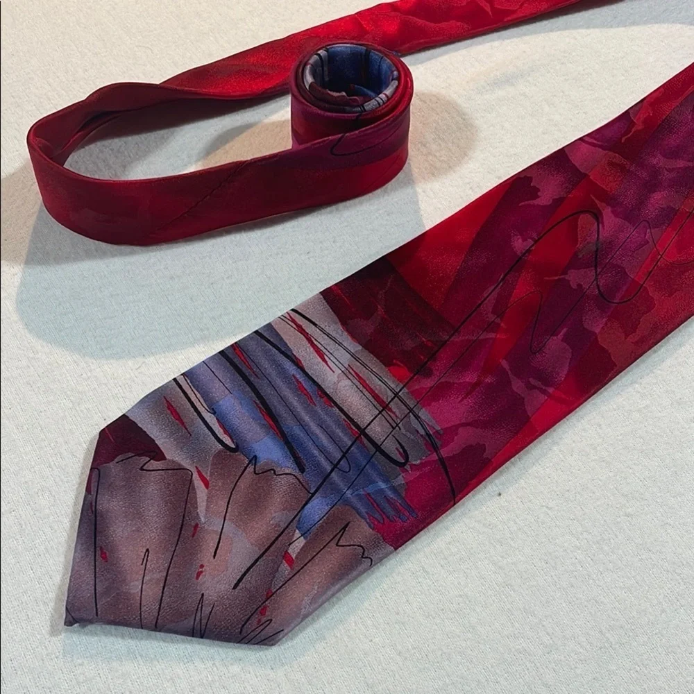 J. Garcia Limited Edition Alligator Works 42 Red Abstract Silk Tie NNT
